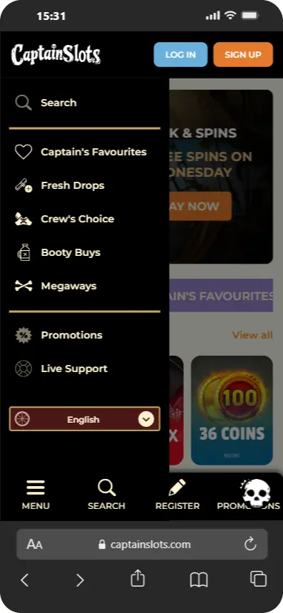 Menu avec sections et paramètres